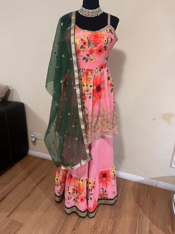 Designer Elegant Floral Print Embroidery work Sharara Suit - Image 2
